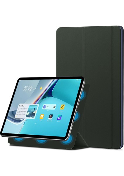 Manyetik Otomatik Emilmiş Üç Katlı Stand Deri Tablet Kılıfı Huawei Huawei Matepad 11(2021)-YEŞIL (Yurt Dışından)