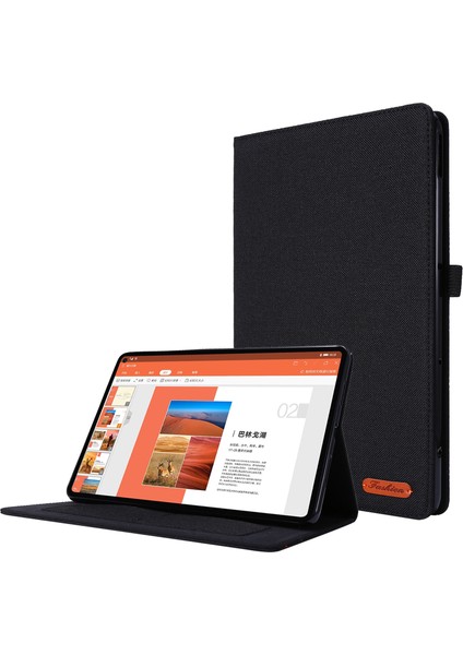 Huawei Matepad Se 11 Için Deri Kılıf Kart Tutucu Kumaş Doku Tablet Standı Kapak-Siyah (Yurt Dışından)
