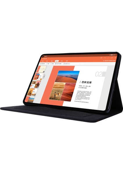 Huawei Matepad Se 11 Için Deri Kılıf Kart Tutucu Kumaş Doku Tablet Standı Kapak-Siyah (Yurt Dışından)