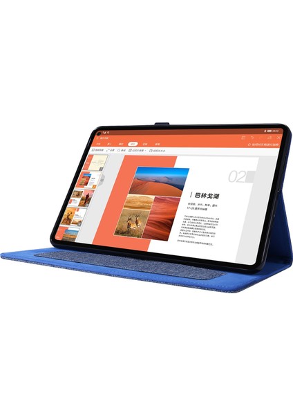 Huawei Matepad Se 11 Için Deri Kılıf Kart Tutucu Kumaş Doku Tablet Standı Kapak-Mavi (Yurt Dışından)