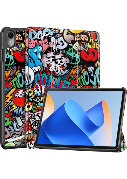 Huawei Matepad 11 (2023) Için Üç Katlı Stand Tablet Kılıfı Otomatik Uyandırma/uyku-Graffiti ile Pu Deri Desenli Kapak (Yurt Dışından)