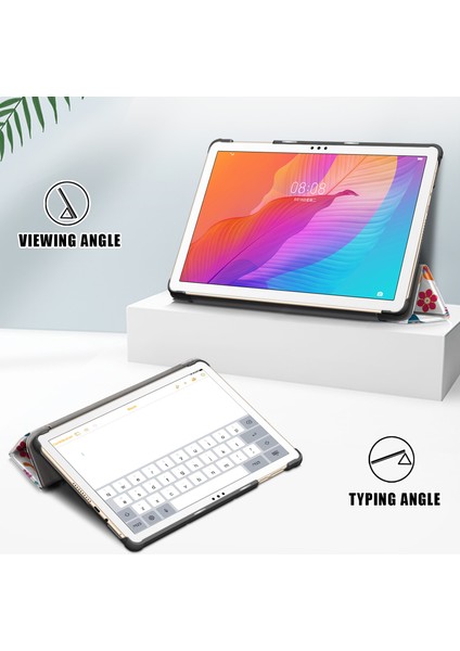 Huawei Matepad T10S/HONOR 6-Ler ve Çiçekler Için Baskı Yüzeyi Üç Katlı Deri Tablet Kapağı (Yurt Dışından)