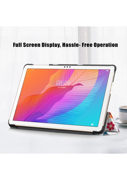 Huawei Matepad T10S/HONOR 6-Ler ve Çiçekler Için Baskı Yüzeyi Üç Katlı Deri Tablet Kapağı (Yurt Dışından)