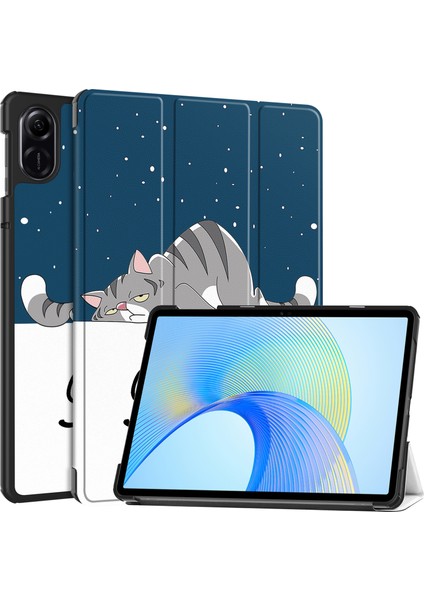 Honor Pad X8 Pro Üç Katlı Stand Akıllı Tablet Kılıfı Desen Baskı Pu Deri Kapak-Kedi (Yurt Dışından)