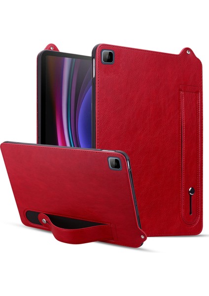 Tablet Kılıfı Honor Pad X8/pad X8 Lite/pad 6 10.1 Inç/huawei Enjoy Tablet 2 10.1 El Kayışı Kickstand Deri Kapak-Kırmızı (Yurt Dışından)