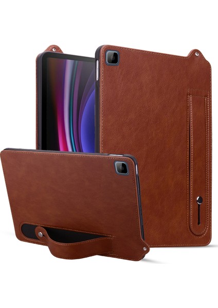 Tablet Kılıfı Honor Pad X8/pad X8 Lite/pad 6 10.1-Inç/huawei Enjoy Tablet 2 10.1 El Kayışı Kickstand Deri Kapak-Kahverengi (Yurt Dışından)