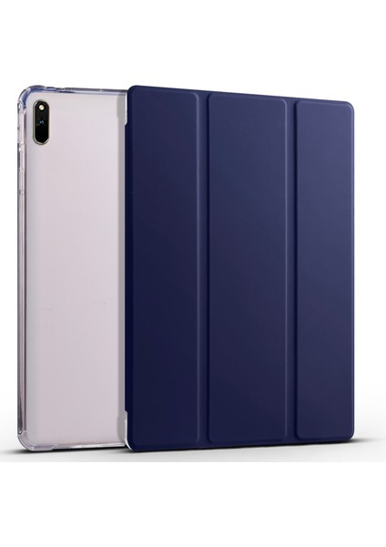 Huawei Matepad 11 (2021) Için Pu Deri Üç Katlı Stand Folyo Darbeye Dayanıklı Kılıf Otomatik Uyku/uyandırma Akıllı Tablet Kapağı, Kalem Tutucu-Koyu Mavi (Yurt Dışından)