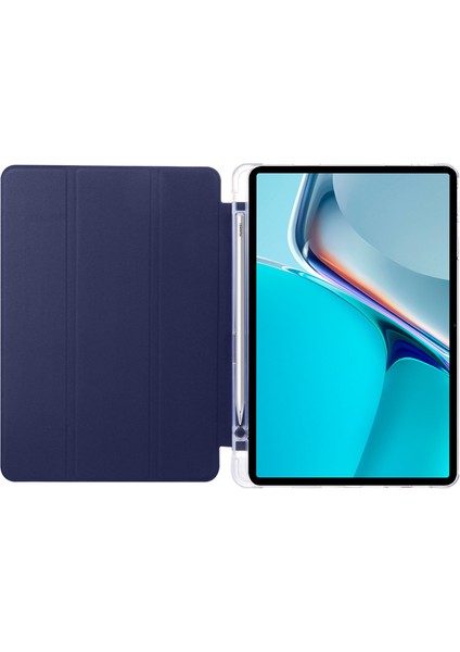 Huawei Matepad 11 (2021) Için Pu Deri Üç Katlı Stand Folyo Darbeye Dayanıklı Kılıf Otomatik Uyku/uyandırma Akıllı Tablet Kapağı, Kalem Tutucu-Koyu Mavi (Yurt Dışından)