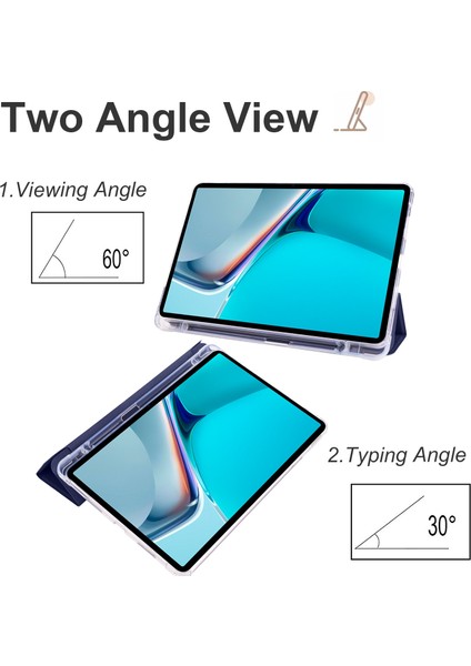 Huawei Matepad 11 (2021) Için Pu Deri Üç Katlı Stand Folyo Darbeye Dayanıklı Kılıf Otomatik Uyku/uyandırma Akıllı Tablet Kapağı, Kalem Tutucu-Koyu Mavi (Yurt Dışından)