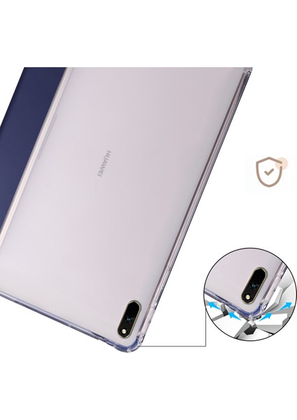 Huawei Matepad 11 (2021) Için Pu Deri Üç Katlı Stand Folyo Darbeye Dayanıklı Kılıf Otomatik Uyku/uyandırma Akıllı Tablet Kapağı, Kalem Tutucu-Koyu Mavi (Yurt Dışından)