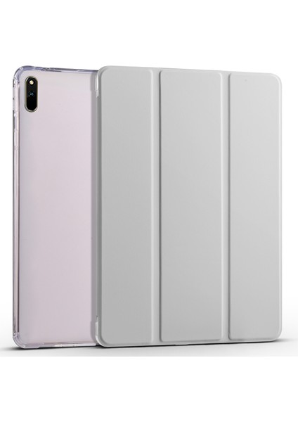 Huawei Matepad 11 (2021) Için Pu Deri Üç Katlı Stand Folyo Darbeye Dayanıklı Kılıf Otomatik Uyku/uyandırma Akıllı Tablet Kapağı ile Kalem Tutucu-Gri (Yurt Dışından)