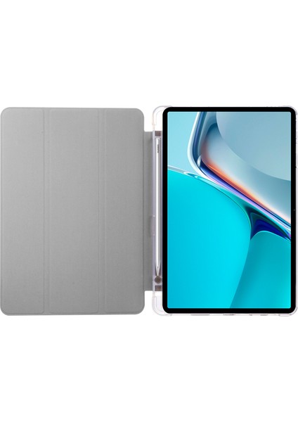 Huawei Matepad 11 (2021) Için Pu Deri Üç Katlı Stand Folyo Darbeye Dayanıklı Kılıf Otomatik Uyku/uyandırma Akıllı Tablet Kapağı ile Kalem Tutucu-Gri (Yurt Dışından)