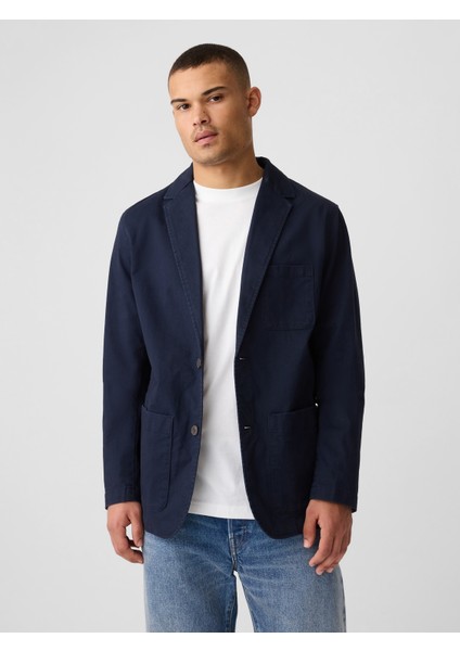 Erkek Lacivert Twill Blazer Ceket