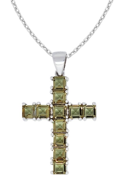 Gümüş Renk Değiştiren Kare Taşlı Haç Kolye