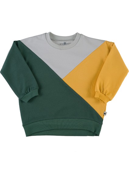"grow" Diagonal Sweatshirt-Açık Gri - Golden - Derin Yeşil
