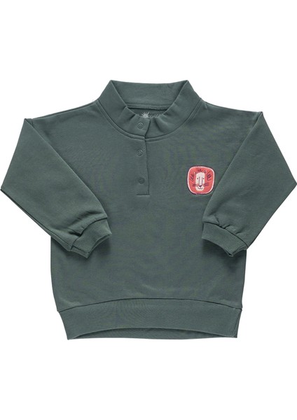 "mountain" Organik Pamuk Dik Yakalı Sweatshirt - Derin Yeşil