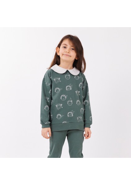"bebe" Yakalı Organik Pamuk Sweatshirt - Derin Yeşil