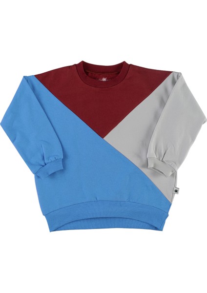 "grow" Diagonal Sweatshirt-Açık Gri - Mavi - Bordo