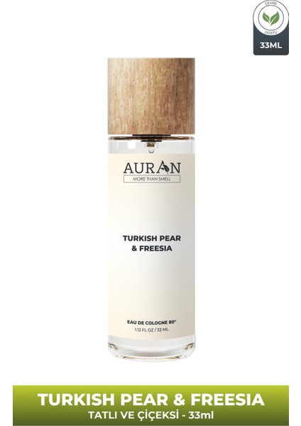Turkish Pear & Freesia Cam Şişe 80 Derece Kolonya Premium Eau De Cologne 33ML