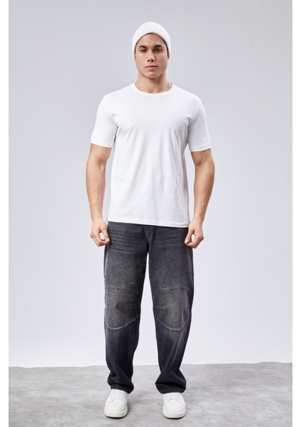 Erkek Yüksek Bel Baggy Skater Jean Pantolon %100 Pamuk Rahat Kalıp Model