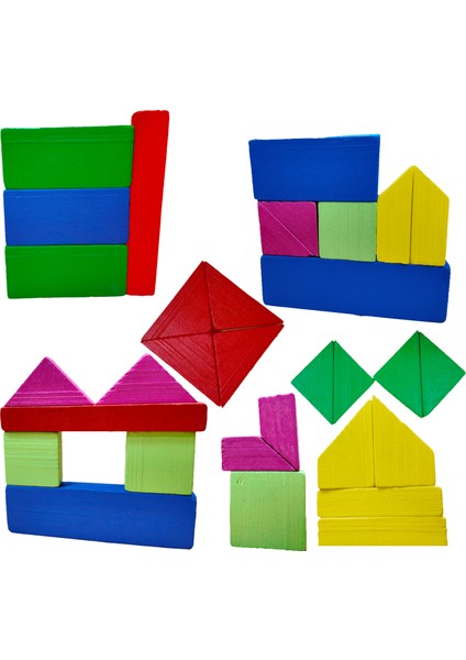 Eğitici Ahşap Oyuncak | Renkli Geometrik Şekiller Blok Seti
