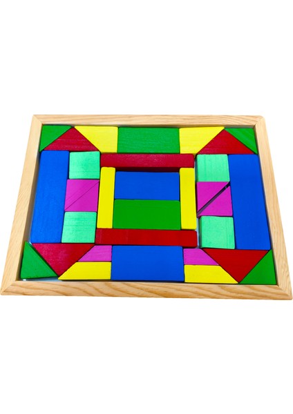 Eğitici Ahşap Oyuncak | Renkli Geometrik Şekiller Blok Seti
