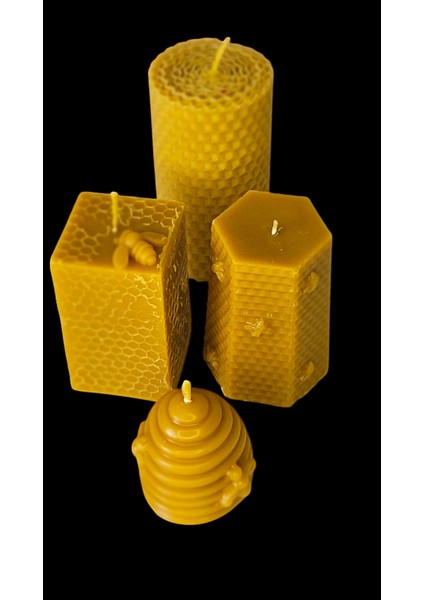 Bal Arısı ve Bal Peteği Figürlü Balmumu Mum Set ( 4 Parça )