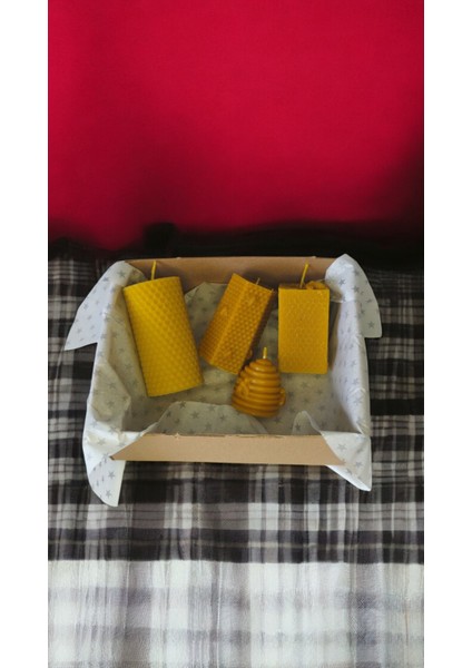 Bal Arısı ve Bal Peteği Figürlü Balmumu Mum Set ( 4 Parça )