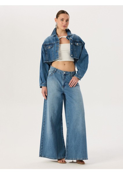 Oversize Jean Ceket - Mavi