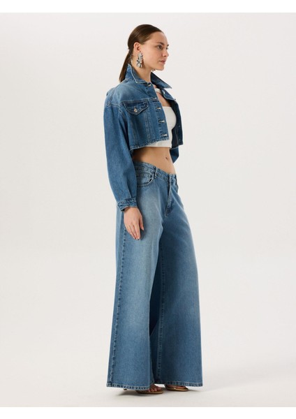 Oversize Jean Ceket - Mavi