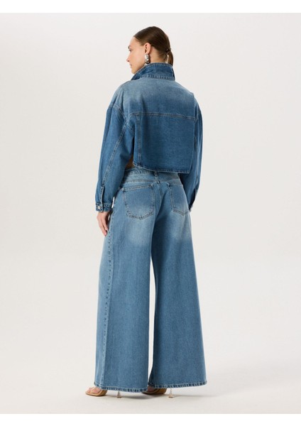 Oversize Jean Ceket - Mavi