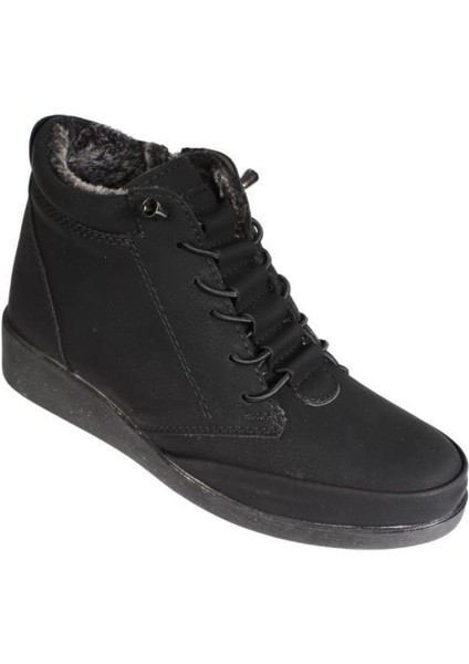 Kadın Siyah Mat Cilt Lastik Bağcıklı Yandan Fermuarlı Içi Kürklü Düz Taban Anne Bot fiyatları