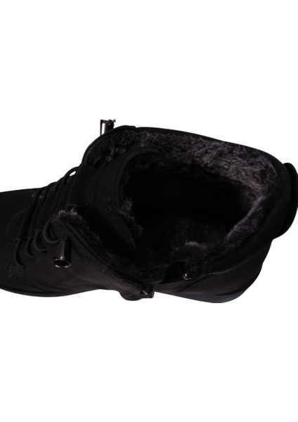 Kadın Siyah Mat Cilt Lastik Bağcıklı Yandan Fermuarlı Içi Kürklü Düz Taban Anne Bot modelleri