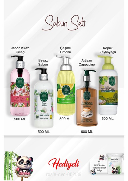 Sabun Paket Artisan Cappucino, Çeşme Limonu, Japon Kiraz Çiçeği, Beyaz Sabun, Zeytinyağlı ve Rosie