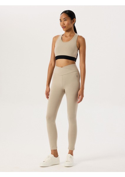 Bel Detaylı Spor Tayt - Bej