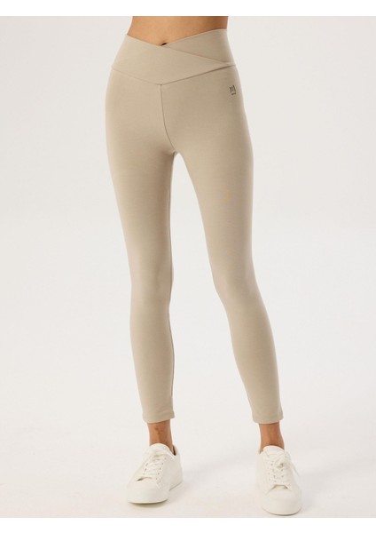 Bel Detaylı Spor Tayt - Bej indirimleri