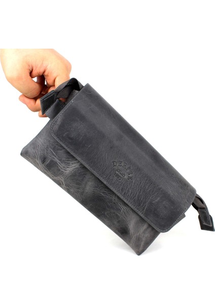 Unisex Lüks Kapaklı Hakiki Deri Portföy Clutch Çanta El Çantası