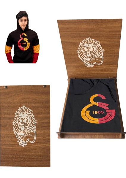 Lisanslı Büyük Armalı Çocuk Siyah Sweatshirt Aslan Ahşap Kutulu