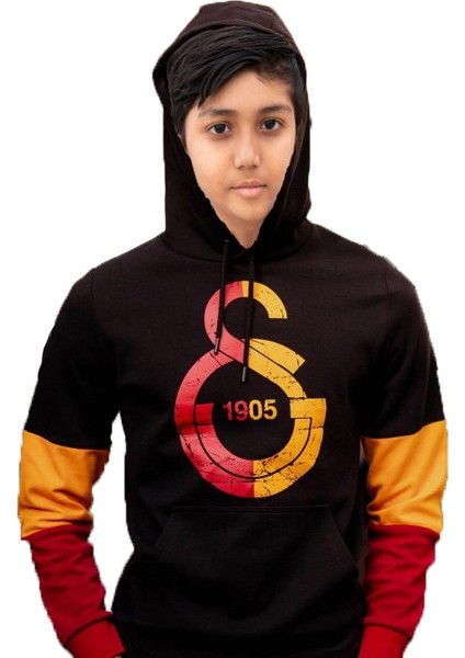 Lisanslı Büyük Armalı Çocuk Siyah Sweatshirt Aslan Ahşap Kutulu