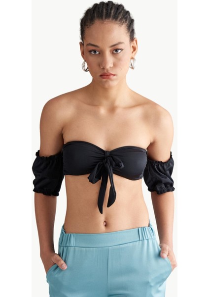 Kollu Siyah Bikini Üstü Siyah
