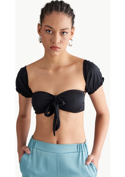 Kollu Siyah Bikini Üstü Siyah