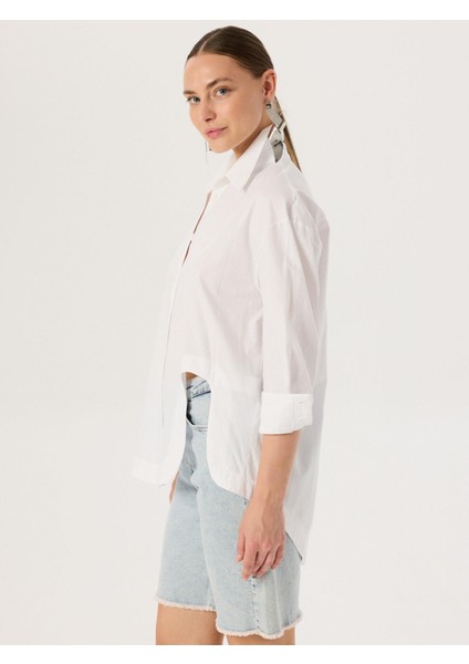 Oversize Kesim Koton Gömlek - Ekru