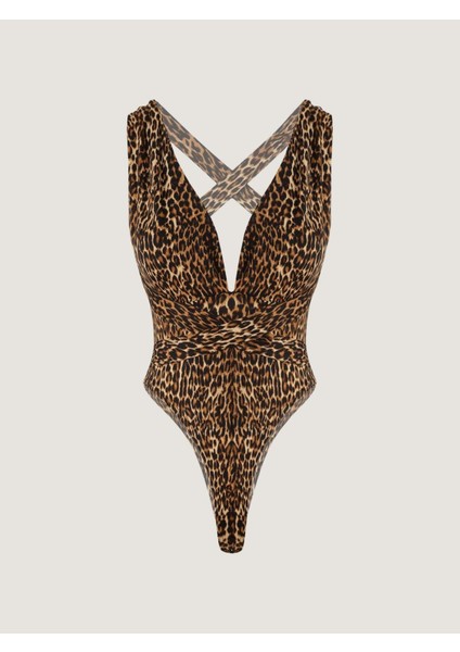 Derin Dekolteli Ikonik Body - Leopar