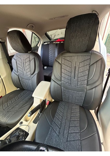 Nissan Almera Oto Koltuk Kılıf Üniversal Keten ve Suni Deri Cepli Oto Koltuk Kılıf