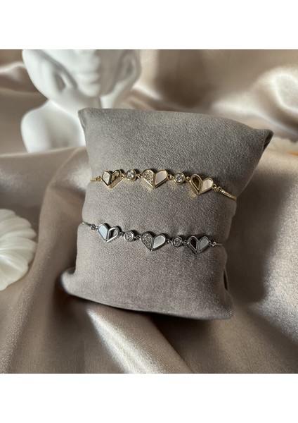 Kalp Detay Luxury Ayarlanabilir Gold Çelik Bileklik