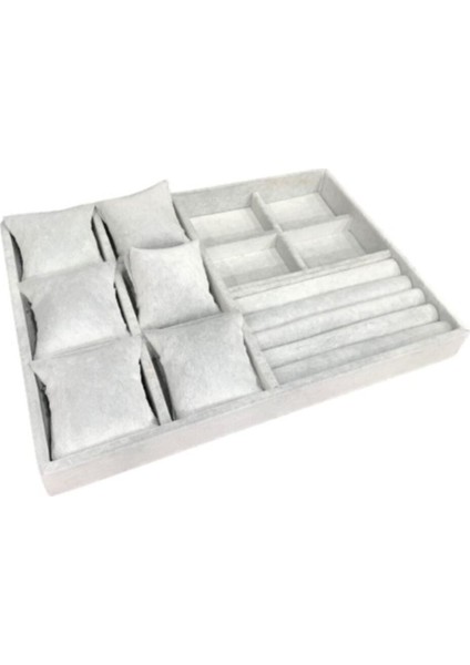Yerli Süet Gri Çoklu Takı Stand Kutu Tablası (Aydındecor)