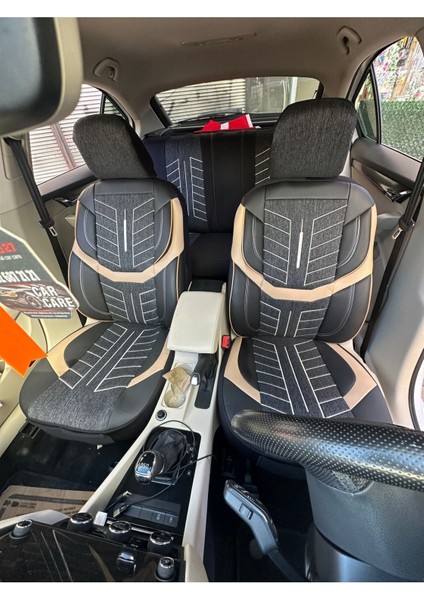 Renault Fluence Oto Koltuk Kılıf Üniversal Keten ve Suni Deri Cepli Oto Koltuk Kılıf