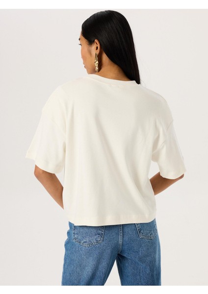 Ribana Yaka Detaylı Kısa Kol Vatkalıt-Shirt - Beyaz modelleri