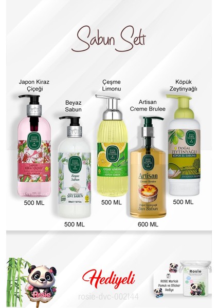 Sabun Paket Çeşme Limonu, Artisan Creme Brulee, Beyaz Sabun, Zeytinyağlı, Japon Kiraz Çiçeği ve Rosie