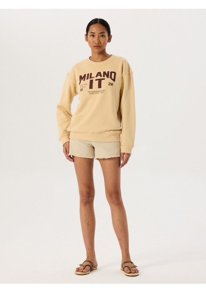 Baskı Detaylı Oversize Sweatshirt - Camel fiyatları